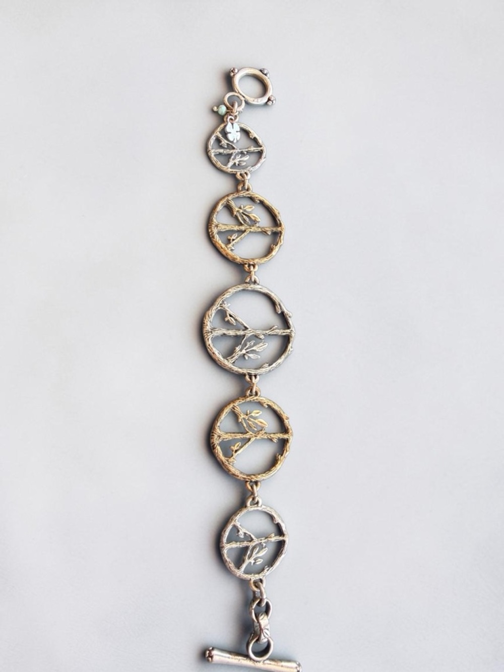 Lucky Brand Two-Tone Gold and Silver Peace Sign Branch Link Bracelet